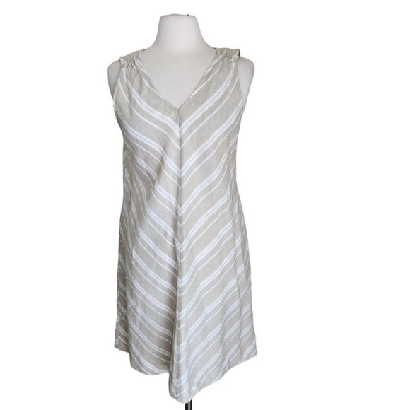LIZ CLAIBORNE Womens Linen‎ Dress Pockets Size Small Sleeveless Chevron Casual - Picture 1 of 15
